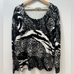 PIERRI NY M Black White Rayon Nylon Span PULLOVER SWEATER Beaded Size 2x